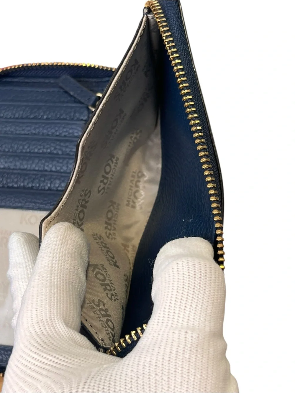 Michael Kors Fulton Multifunction Phone Wallet Navy Pebbled Leather
